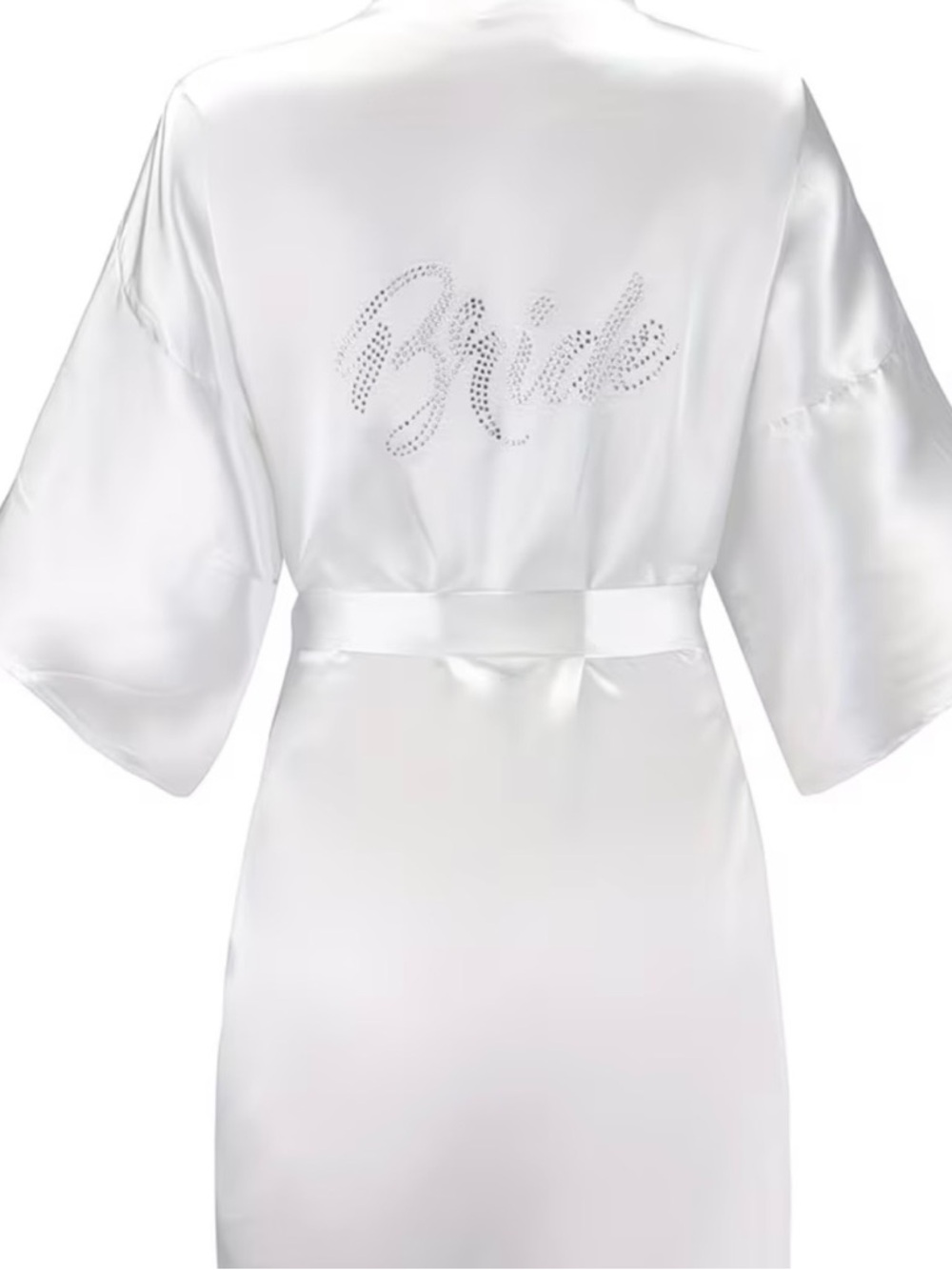 Bride Satin Robe with Rhinestone Script - White - Picture 4 of 5